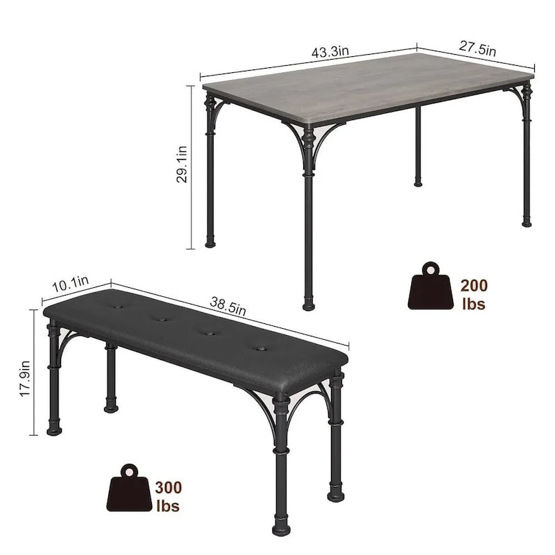 Dining Table Set for 4 with 2 Upholstered Bench