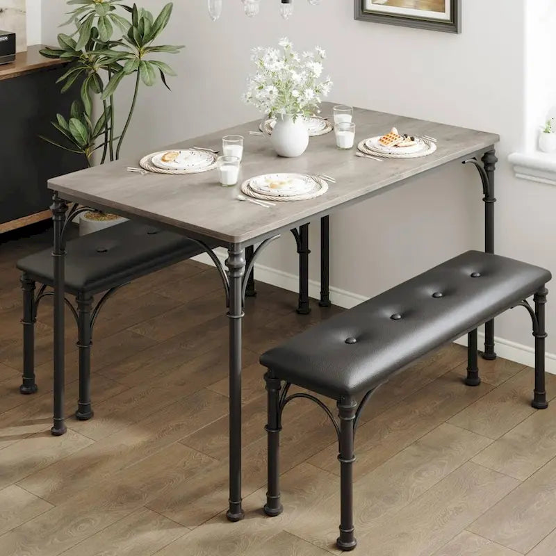Dining Table Set for 4 with 2 Upholstered Bench