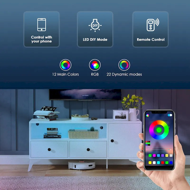 TV Stand Console Table LED Light Cabinet Open Media Storage Gaming Entertainment Center - 47.24 L x 15.74 W x 20.47 H