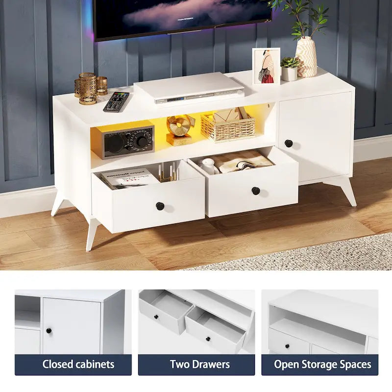 TV Stand Console Table LED Light Cabinet Open Media Storage Gaming Entertainment Center - 47.24 L x 15.74 W x 20.47 H
