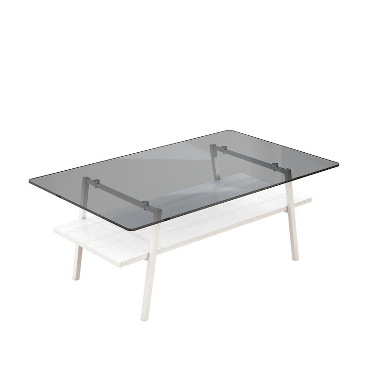 Rectangle Coffee Table,Tempered Glass Tabletop with Metal Legs,Modern Table for Living Room,Glass