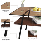 Rectangle Coffee Table,Tempered Glass Tabletop with Metal Legs,Modern Table for Living Room,Glass