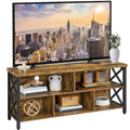 Brown & Black Industrial TV Stand, 5-Compartment, Fits up to 65" TV, 1-Person Assembly