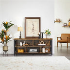 Brown & Black Industrial TV Stand, 5-Compartment, Fits up to 65" TV, 1-Person Assembly