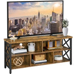 Brown & Black Industrial TV Stand, 5-Compartment, Fits up to 65" TV, 1-Person Assembly