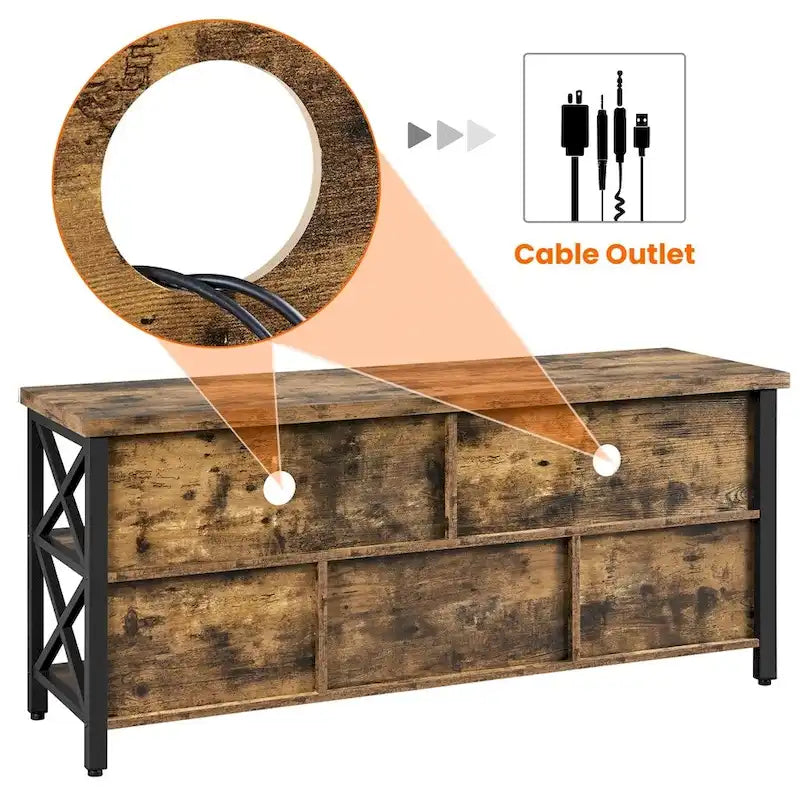Brown & Black Industrial TV Stand, 5-Compartment, Fits up to 65" TV, 1-Person Assembly