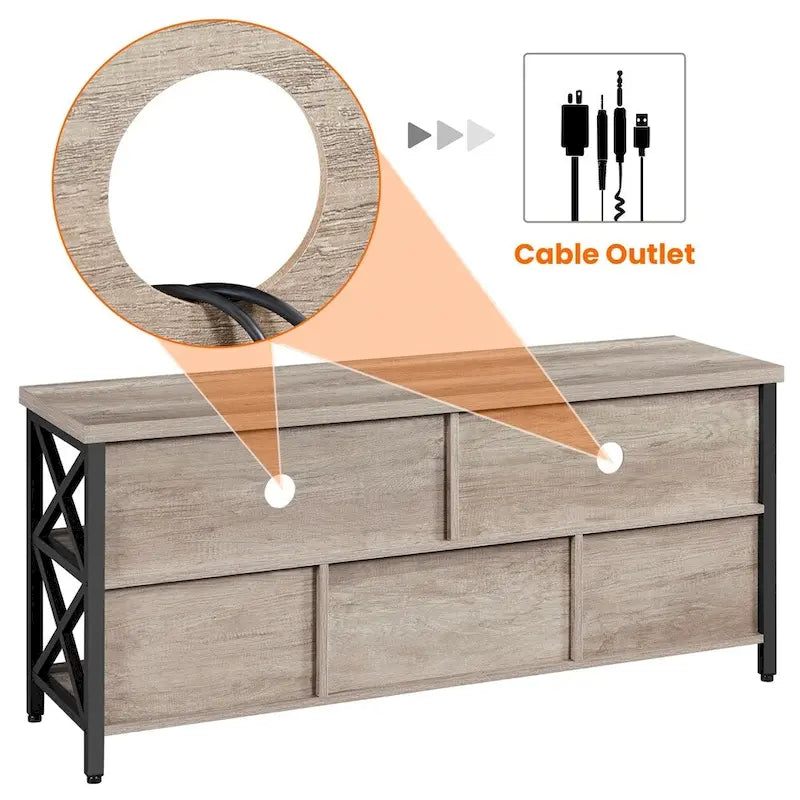 Brown & Black Industrial TV Stand, 5-Compartment, Fits up to 65" TV, 1-Person Assembly