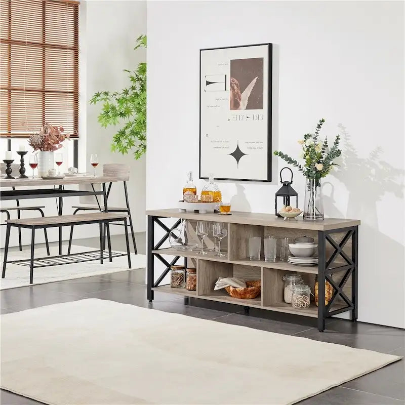 Brown & Black Industrial TV Stand, 5-Compartment, Fits up to 65" TV, 1-Person Assembly