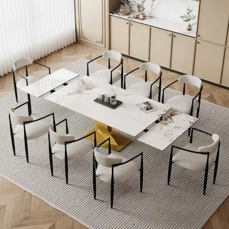 94.48 Modern Extendable Rectangular Sintered Stone Dining Table For 8 person