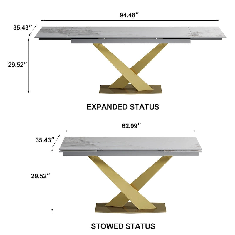 94.48 Modern Extendable Rectangular Sintered Stone Dining Table For 8 person