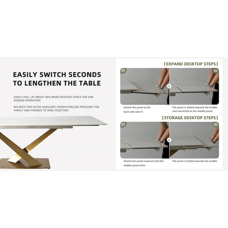 94.48 Modern Extendable Rectangular Sintered Stone Dining Table For 8 person