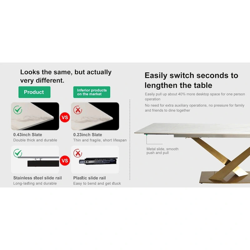 94.48 Modern Extendable Rectangular Sintered Stone Dining Table For 8 person