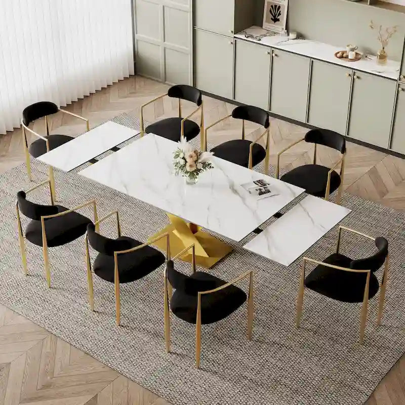 94.48 Modern Extendable Rectangular Sintered Stone Dining Table For 8 person