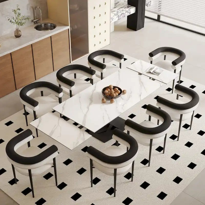 94.48 Modern Extendable Rectangular Sintered Stone Dining Table For 8 person