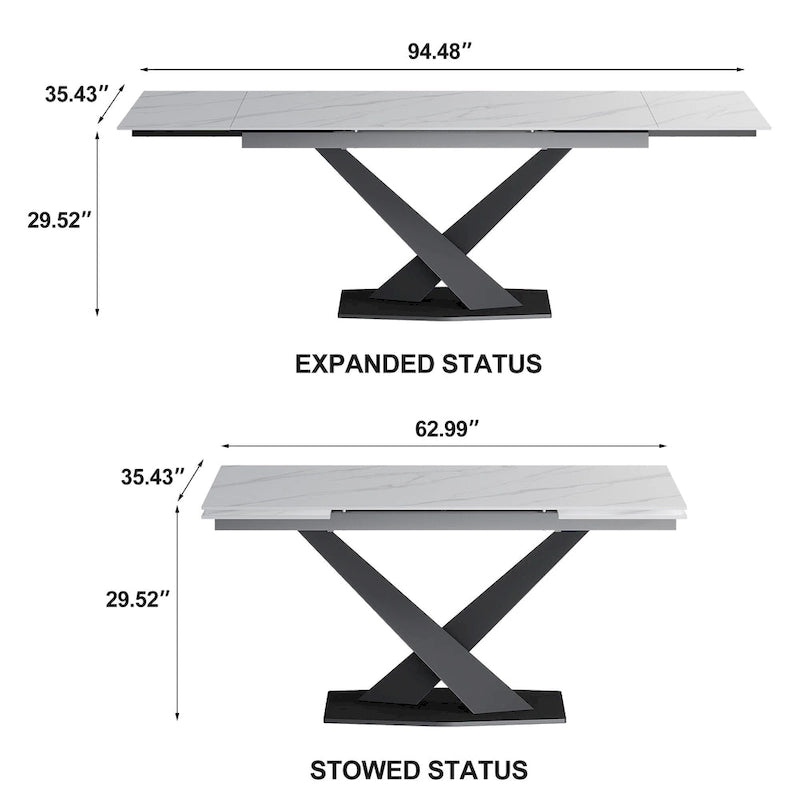 94.48 Modern Extendable Rectangular Sintered Stone Dining Table For 8 person
