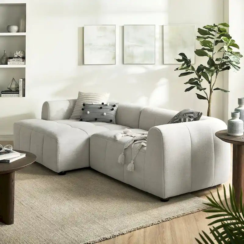 Left-Facing Fabric Modular Sectional Sofa with Chaise | Linen / Pewter / Mocha | 2-Seat
