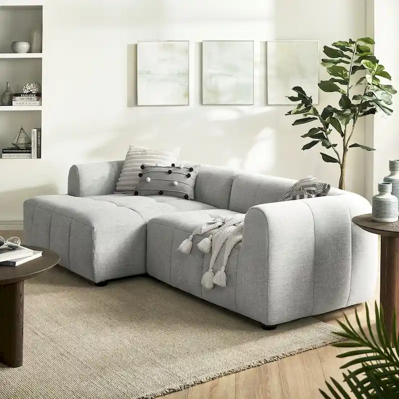 Left-Facing Fabric Modular Sectional Sofa with Chaise | Linen / Pewter / Mocha | 2-Seat
