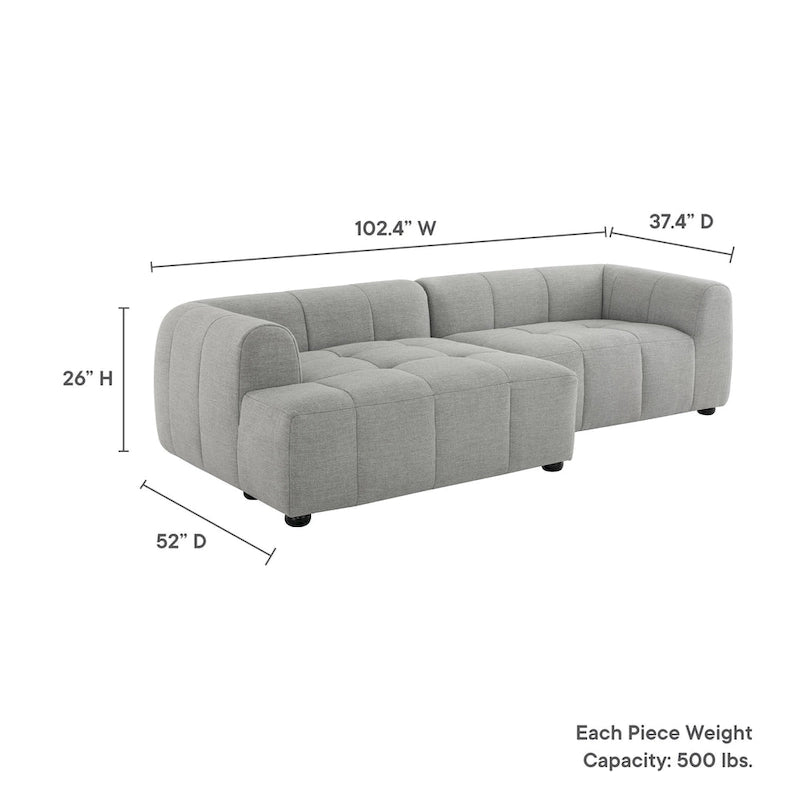 Left-Facing Fabric Modular Sectional Sofa with Chaise | Linen / Pewter / Mocha | 2-Seat