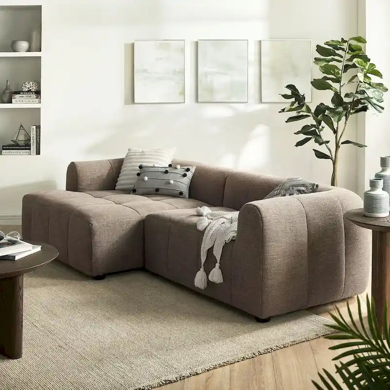 Left-Facing Fabric Modular Sectional Sofa with Chaise | Linen / Pewter / Mocha | 2-Seat