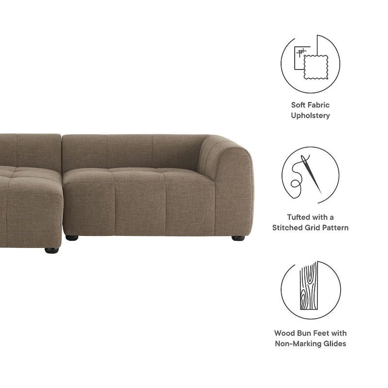 Left-Facing Fabric Modular Sectional Sofa with Chaise | Linen / Pewter / Mocha | 2-Seat