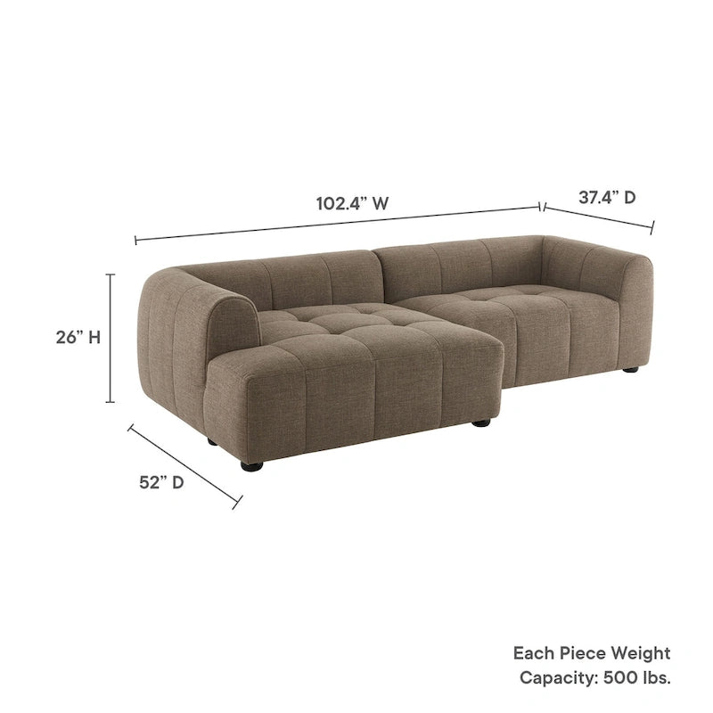 Left-Facing Fabric Modular Sectional Sofa with Chaise | Linen / Pewter / Mocha | 2-Seat