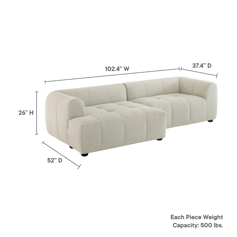 Left-Facing Fabric Modular Sectional Sofa with Chaise | Linen / Pewter / Mocha | 2-Seat
