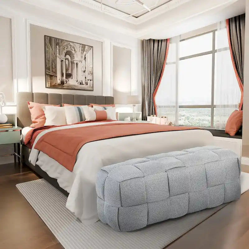 Modern 3D Breathable Fabric Large Ottoman Bench